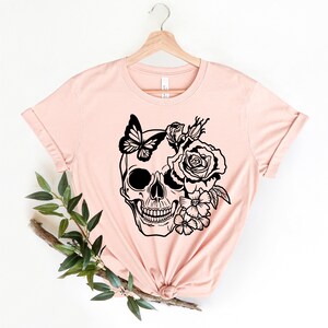 Halloween Skull Shirt, Floral Skull Tee, Skeleton Shirt, Halloween Tee, Skull Tee, Floral Skull Shirt image 5