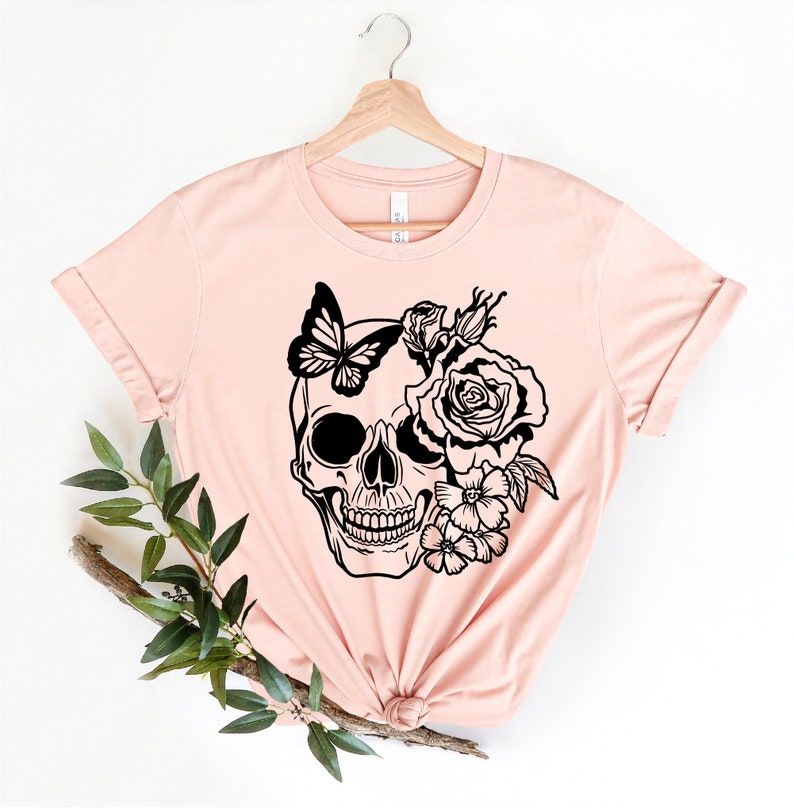 Halloween Skull Shirt, Floral Skull Tee, Skeleton Shirt, Halloween Tee, Skull Tee, Floral Skull Shirt image 5