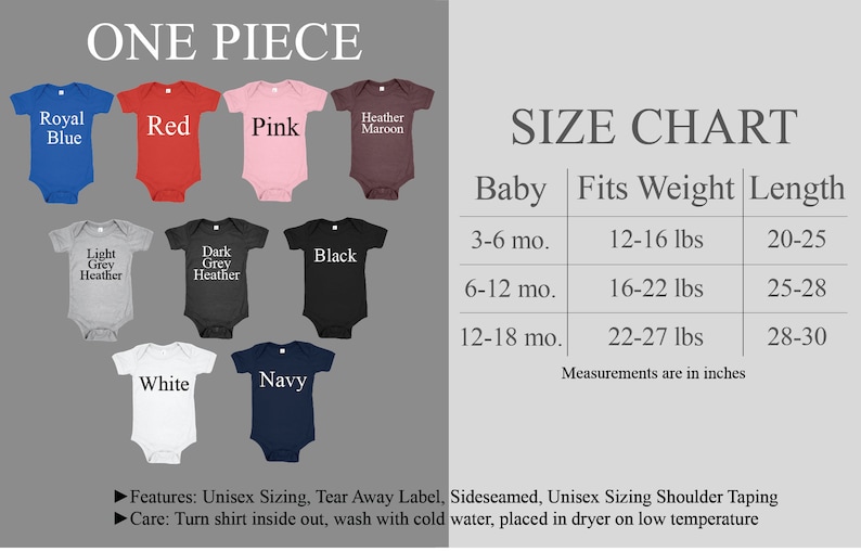 the size chart for a baby onesuit