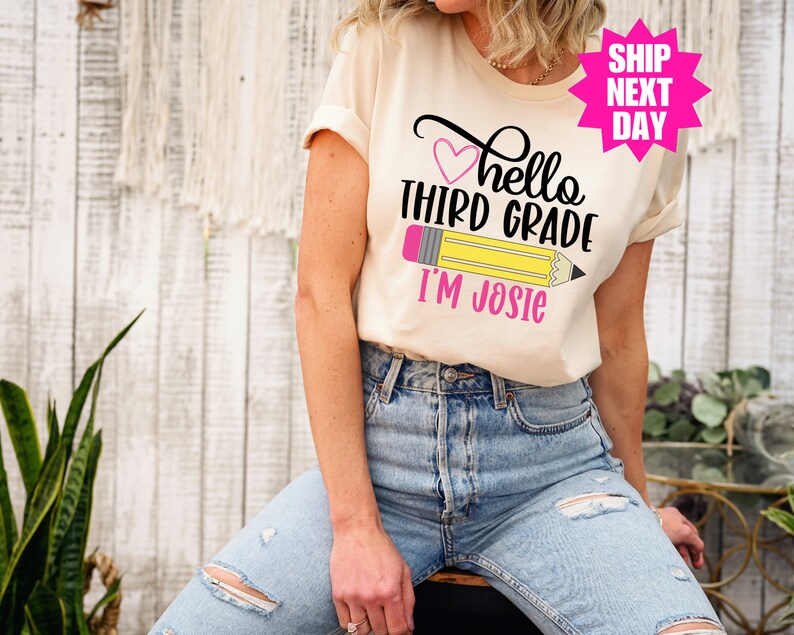 Third Grade Shirt, Hello Third Grade, First Day Of School Outfit, Personalized Name Shirt, Back To School, First Day of Third Grade Shirt image 3