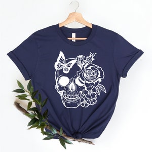 Halloween Skull Shirt, Floral Skull Tee, Skeleton Shirt, Halloween Tee, Skull Tee, Floral Skull Shirt image 2