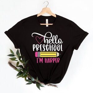 Koszulka przedszkolna, Hello Preschool, Pierwszy dzień w szkole, Strój, Spersonalizowana koszulka z imieniem, Powrót do szkoły, Koszulka pierwszego dnia w przedszkolu, Koszulka dla przedszkolaków zdjęcie 4