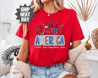 Camiseta do 4 de julho, Camiseta feminina do 4 de julho, Camiseta com estampa dos EUA, Camiseta patriótica, Camiseta dos EUA, Camiseta do Dia da Independência, Camiseta dos EUA, Camiseta dos Estados Unidos