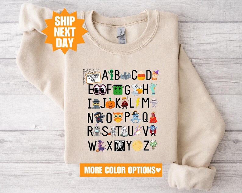 Halloween Teacher Sweatshirt, Halloween Alphabet Sweatshirt, Kindergarten Teacher Sweatshirt, Elemeno Sweatshirt, Funny Halloween Sweatshirt image 3