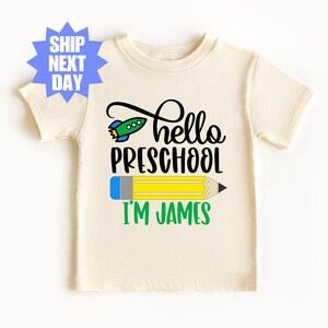 Camiseta preescolar, Hola preescolar, Atuendo para el primer día de clases, Camiseta con nombre personalizado, Regreso a clases, Camiseta del primer día de preescolar, Camiseta de preescolar imagen 4