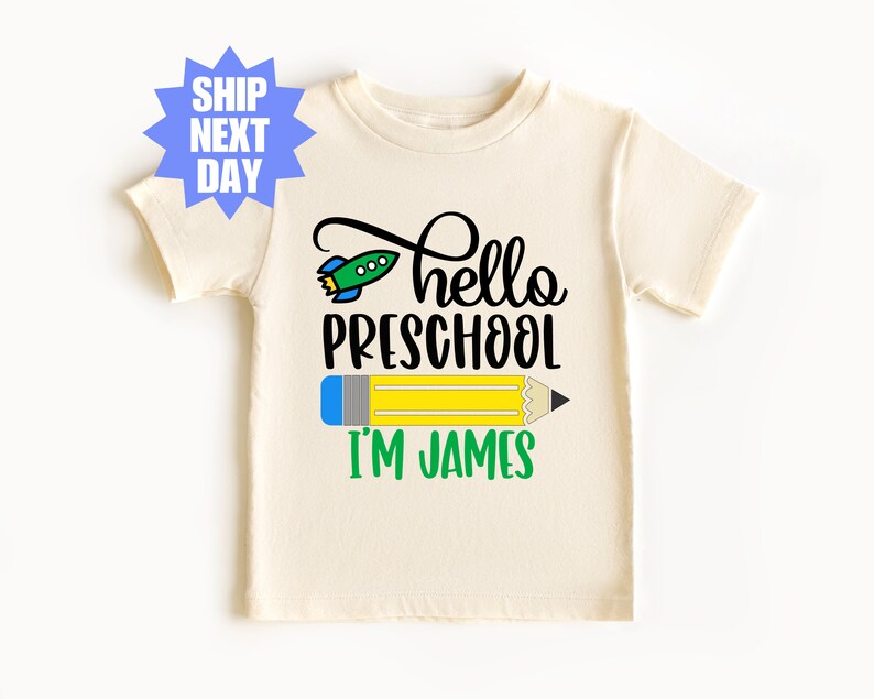 Camiseta preescolar, Hola preescolar, Atuendo para el primer día de clases, Camiseta con nombre personalizado, Regreso a clases, Camiseta del primer día de preescolar, Camiseta de preescolar imagen 4