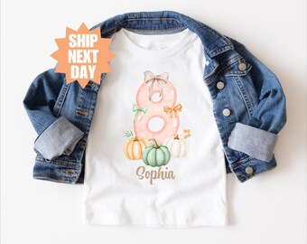 Personalized Pumpkin 8th Birthday Shirt, Fall Eighth Birthday Shirt, Birthday Girl Shirt, Custom Name Birthday Tee, Pumpkin Outfit