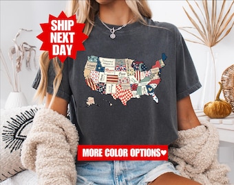 Maglietta con mappa retrò degli USA, maglietta del 4 luglio, maglietta con mappa dell'America, maglietta del giorno dell'indipendenza, maglietta USA, maglietta retrò degli USA, maglietta religiosa del 4 luglio