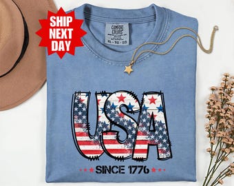 Comfort Colors® USA Shirt, 4th of July Shirt, USA Flag Shirt, American Shirt, Red White Blue Shirt, America Shirt, Patriotic Shirt, USA Tee