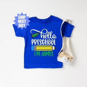 Camiseta preescolar, Hola preescolar, Atuendo para el primer día de clases, Camiseta con nombre personalizado, Regreso a clases, Camiseta del primer día de preescolar, Camiseta de preescolar imagen 2