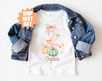 Personalized Pumpkin 2nd Birthday Shirt, Fall Second Birthday Shirt, Birthday Girl Shirt, Custom Name Birthday Tee, Pumpkin Outfit