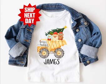 Custom Christmas Shirt for Kids, Construction Toddler Shirt, Kids Truck Shirt, Truck Christmas Shirt, Custom Toddler Shirt, Kids Holiday Tee