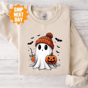 Cute Ghost Sweatshirt, Cute Spooky Coffee Sweatshirt, Womens Ghost Sweatshirt, Spooky Season, Fall Coffee Lover Shirt, Cute Ghost Hoodie