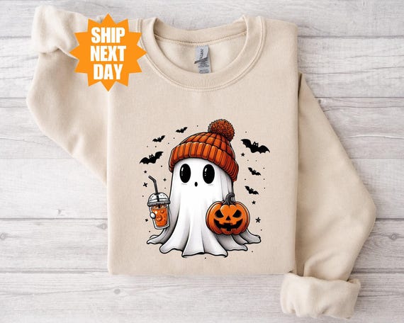 Yihaojia Embroidered Halloween Sweatshirt - Spooky Season Ghost Graphic Pullover For Women, Fall Casual Top - View #4