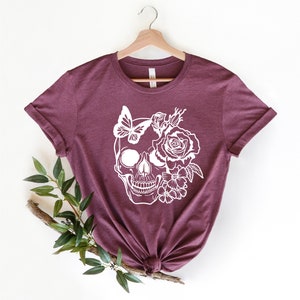 Halloween Skull Shirt, Floral Skull Tee, Skeleton Shirt, Halloween Tee, Skull Tee, Floral Skull Shirt image 4