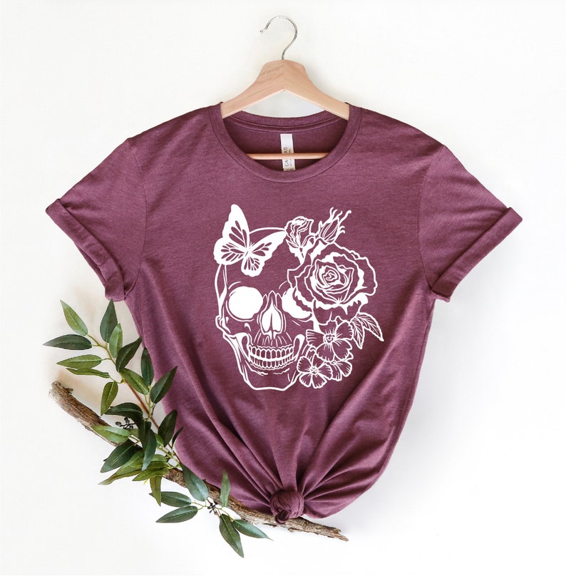 Halloween Skull Shirt, Floral Skull Tee, Skeleton Shirt, Halloween Tee, Skull Tee, Floral Skull Shirt image 4