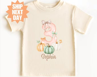 Personalized Pumpkin 3rd Birthday Shirt, Fall Third Birthday Shirt, Birthday Girl Shirt, Custom Name Birthday Tee, Pumpkin Outfit