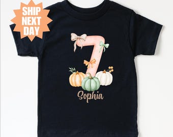 Personalized Pumpkin 7th Birthday Shirt, Fall Seventh Birthday Shirt, Birthday Girl Shirt, Custom Name Birthday Tee, Pumpkin Outfit