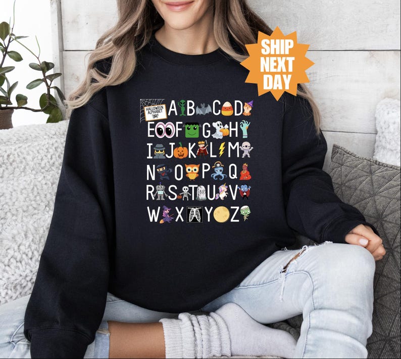 Halloween Teacher Sweatshirt, Halloween Alphabet Sweatshirt, Kindergarten Teacher Sweatshirt, Elemeno Sweatshirt, Funny Halloween Sweatshirt image 5