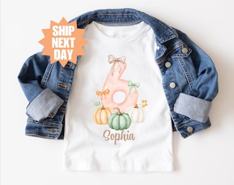 Personalized Pumpkin 6th Birthday Shirt, Fall Sixth Birthday Shirt, Birthday Girl Shirt, Custom Name Birthday Tee, Pumpkin Outfit