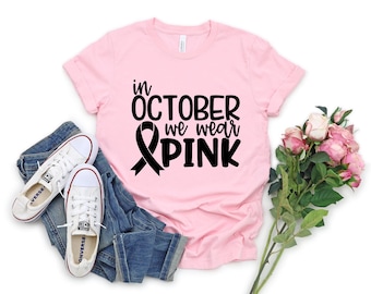 October Cancer Awareness Shirt, Breas Cancer In October We Wear Pink T-shirt, Cancer Support Gift, Halloween Pumpkin Shirt, Halloween