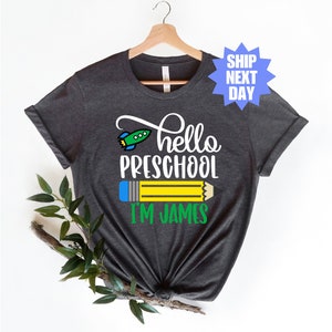Camiseta preescolar, Hola preescolar, Atuendo para el primer día de clases, Camiseta con nombre personalizado, Regreso a clases, Camiseta del primer día de preescolar, Camiseta de preescolar imagen 5