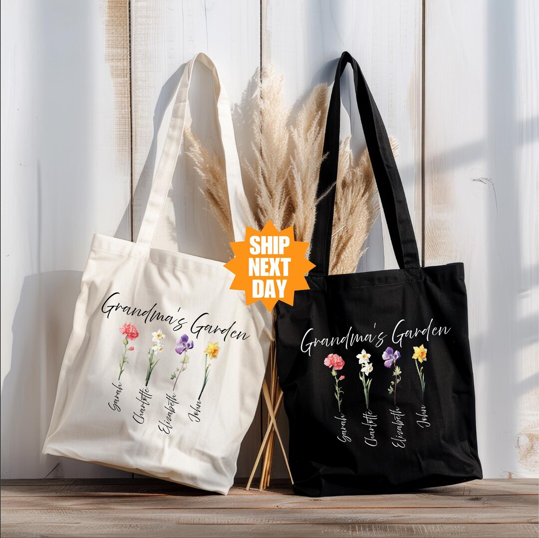 Grandma's Garden Tote Bag, Mother's Day Gift, Birth Month Flower