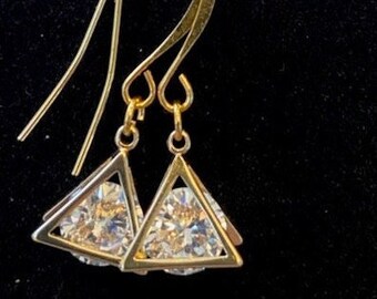 Triangle CZ Earrings - Gold tone