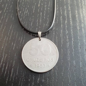 Necklace Coin Brazil 50 Cruzeiros 1983 1984 45 - 50 cm Leather