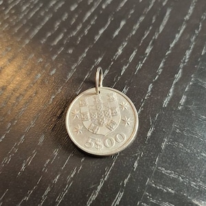 Pendant Coin Portugal 5 Escudos Ship Silver Colors