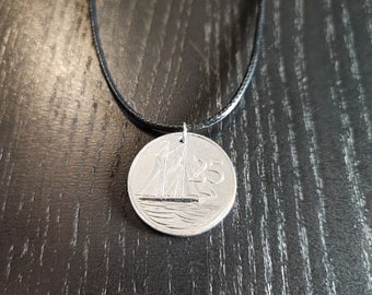 Necklace coin Cayman Islands 25 cents 45 - 50 cm leather