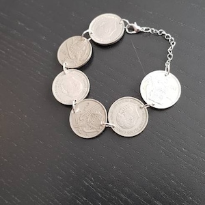 Bracelet coin Spain 5 Ptas Pesetas 20 cm 1957 adjustable Francisco Franco Caudillo