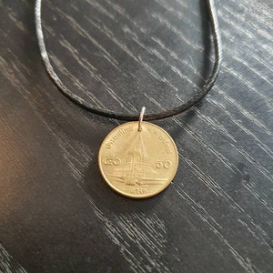 Necklace Coin Thailand 50 Satang 45 - 50 cm Leather Surfer Necklace Prince Philip small gold coin