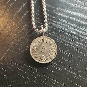 Necklace Swiss coin 5 centimes 50 cm 1971