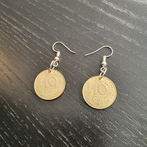 Earrings Coin France 10 Centimes Liberte Egalite Fraternite Europe