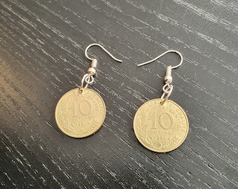 Earrings Coin France 10 Centimes Liberte Egalite Fraternite Europe