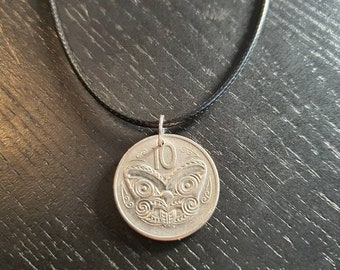 Necklace Coin New Zealand 10 Cent 45 - 50 cm Leather