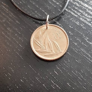 Halskette Münze Belgien 20 Francs Bronze 45 - 50 cm Upcycling Leder Unisex ModeschmuckTrendGift Home DIY Minimalist