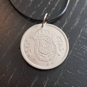 Necklace Coin Spain 50 Pesetas Huge Coin! Juan Carlos