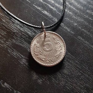 Ketting Coin India 5 Rupees 2001 45 - 50 cm Lederen Sieraden Azië Coin Gift Vaderdag Moederdag