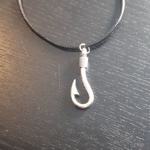 Necklace leather large fish hook fishhook 45 - 50 cm