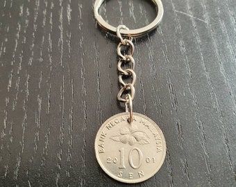 Keychain Coin Malaysia 10 Sen 7,5 cm Upcycling