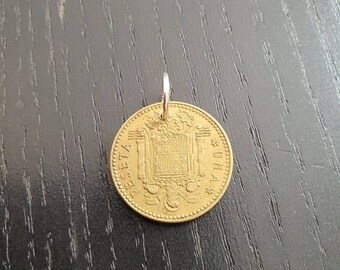 Pendant coin 1 peseta Spain Juan Carlos Rey de Espana