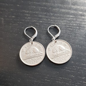 Earring beaver - earrings coin Canada 5 cents 1972 real coins