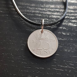 Necklace Coin Netherlands 25 Cent 45 - 50 cm Leather Juliana Queen Crown