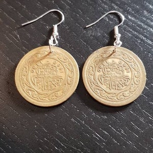 Earrings Coin Tunisia 100 Miliemes real coins large