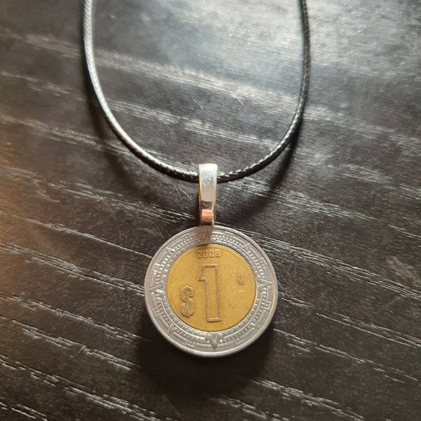 Necklace Coin Mexico 1 Peso 45 - 50 cm Upcycling Leather Unisex Costume JeweleryTrendGift Home DIY Minimalist 2008 Modern Bicolor America