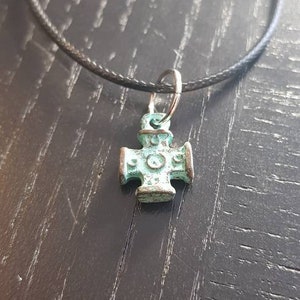 Necklace cross small green patina 45 - 50 cm Greek