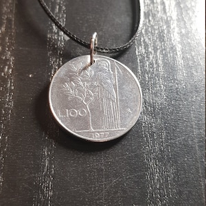 Halskette Münze Italien 100 Lire 45 - 50 cm Leder Italy Gift Minimalist Women Men Unisex