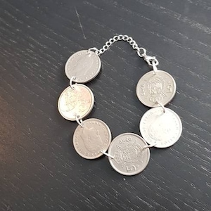 Bracelet Coin Spain 5 Ptas Pesetas Juan Carlos Rey de Espana 20 cm Real Coins Adjustable